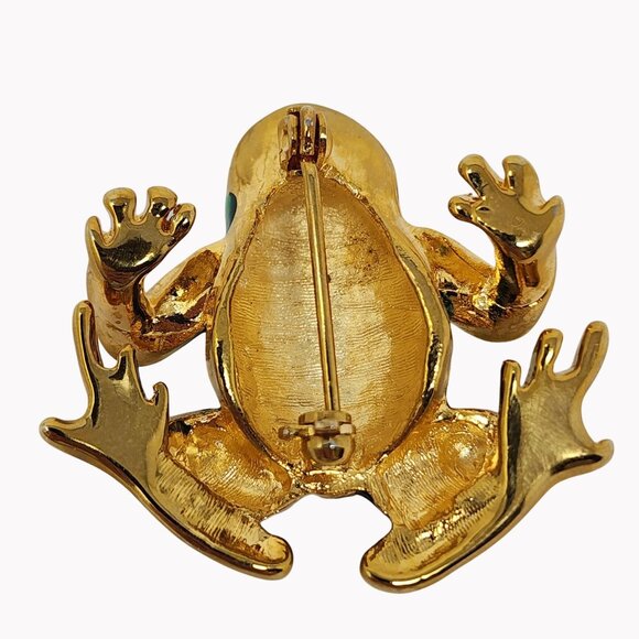 Vintage Green Enamel Goldtone Frog Pin Brooch 1.25" Detailed Design - Picture 3 of 7
